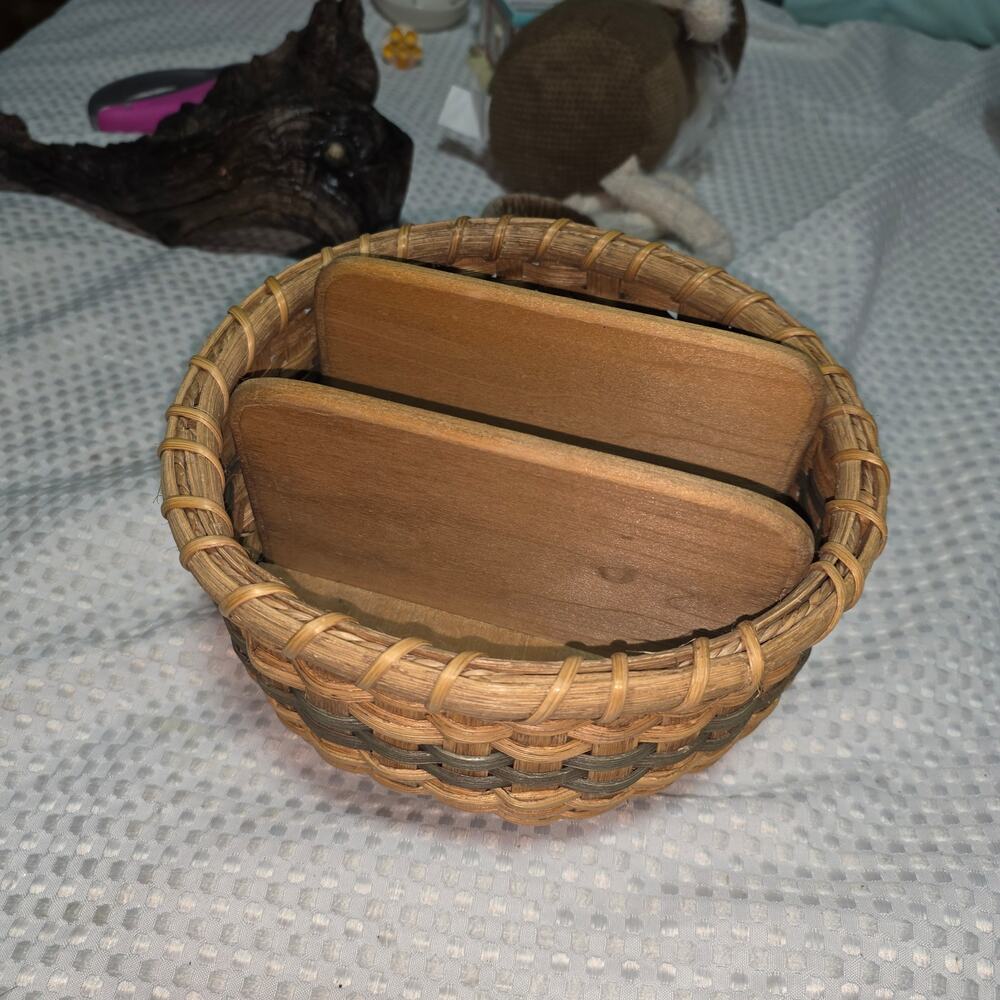 WOVEN BASKET LAZY SUSAN NAPKIN UTENSILS HOLDER HANDCRAFTED BASKET